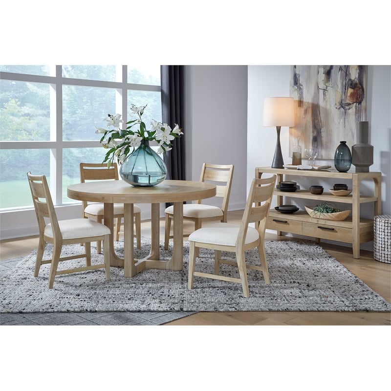 Bowery Hill Transitional Oak Veneer and Hardwood Solids Butternut Buffet Curio