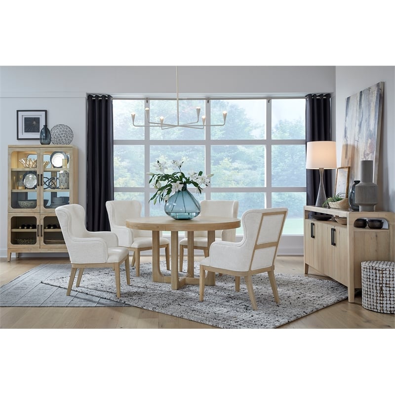 Bowery Hill Transitional Oak Veneer and Hardwood Solids Butternut Buffet Curio