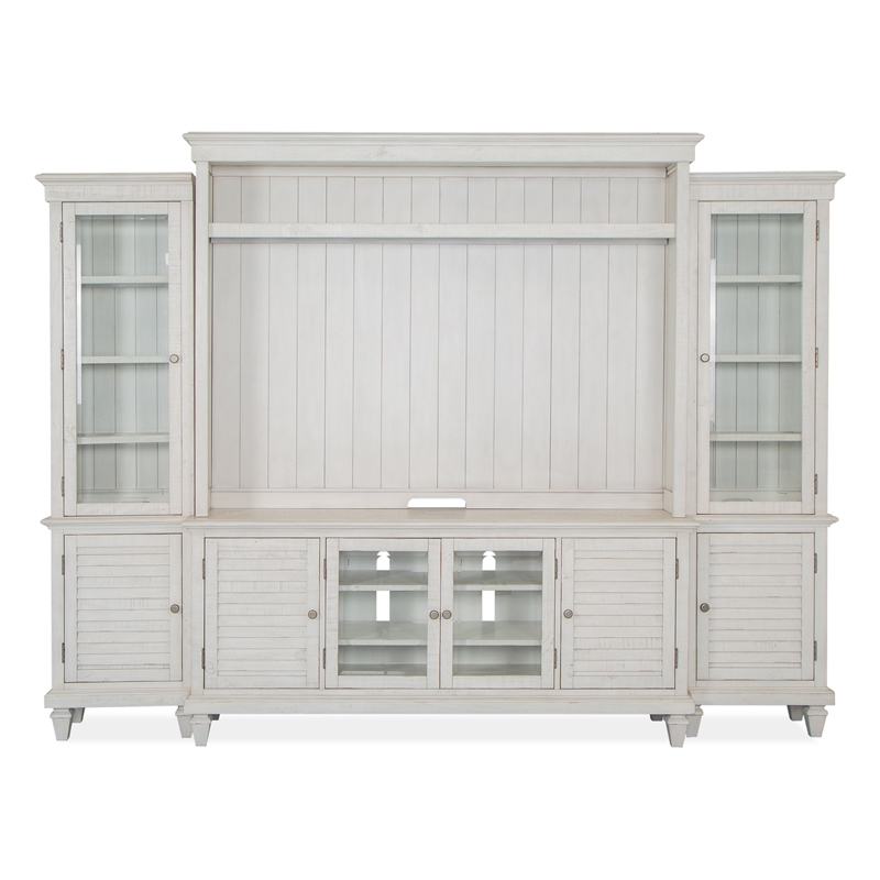 Bowery Hill Traditional Pine Veneer and Pine Solids Alabaster Entertainment Wall