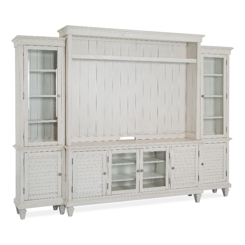 Bowery Hill Traditional Pine Veneer and Pine Solids Alabaster Entertainment Wall