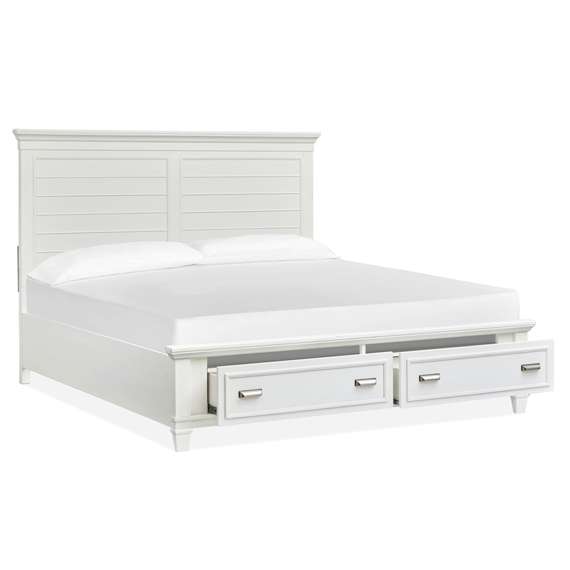 Bowery Hill Traditional White Dove Queen White Panel Storage Bed