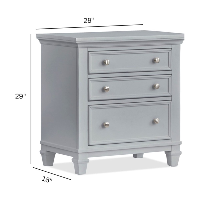 Bowery Hill Traditional Wood Harbor Gray Grey Drawer Nightstand