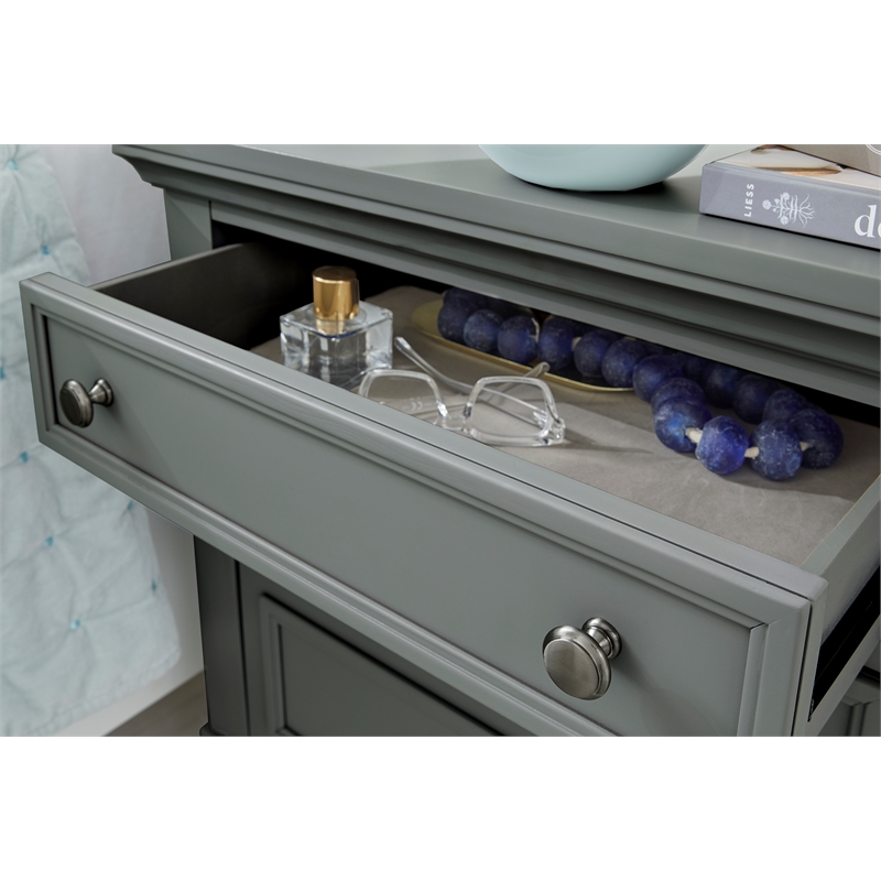 Bowery Hill Traditional Wood Harbor Gray Grey Drawer Nightstand