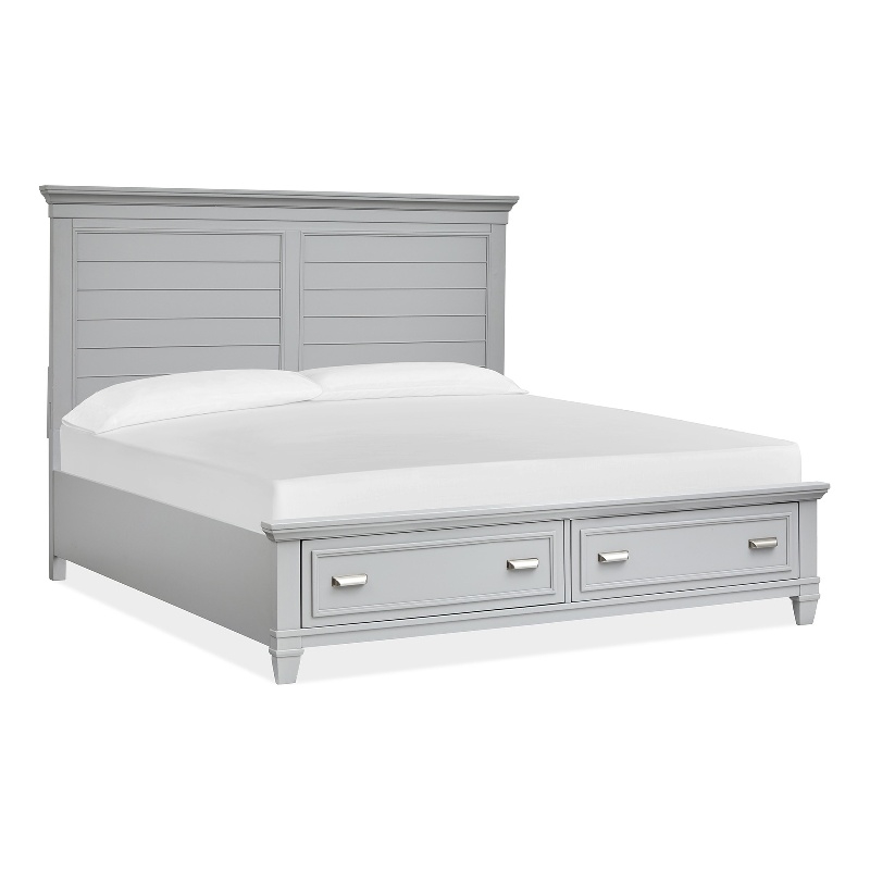 Bowery Hill Traditional Harbor Gray King Grey Panel Storage Bed
