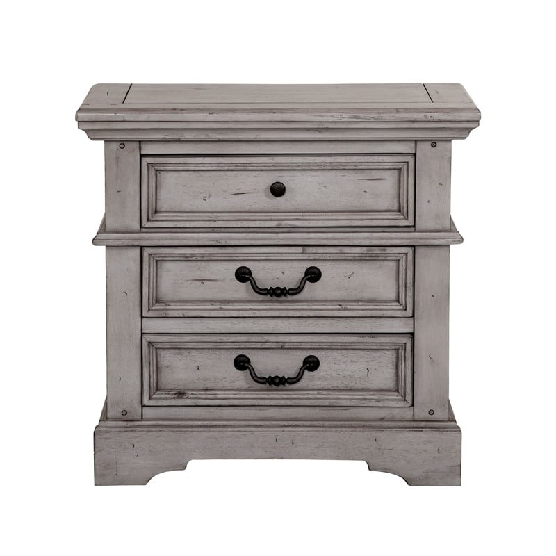Bowery Hill Transitional Antique Gray Wood 3-drawer Nightstand