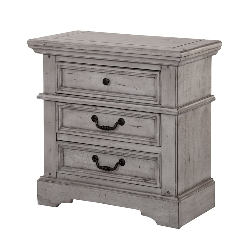 Bowery Hill Transitional Antique Gray Wood 3-drawer Nightstand