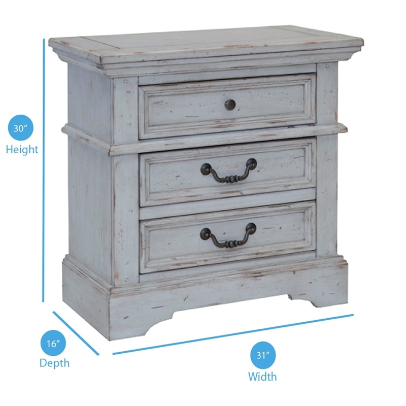 Bowery Hill Transitional Antique Gray Wood 3-drawer Nightstand