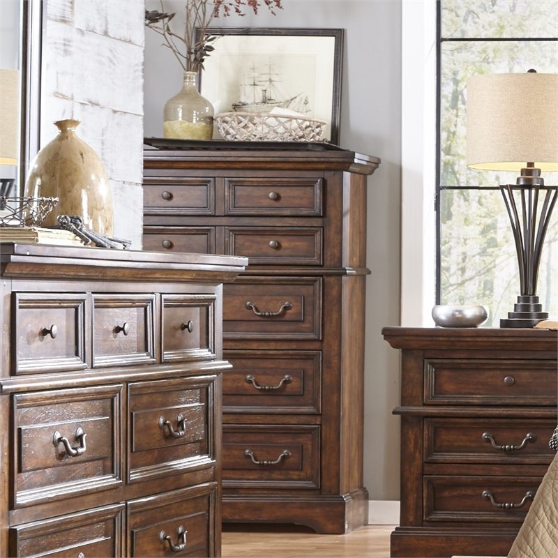 Bowery Hill Modern Transitional Rich Tobacco Wood 5-Drawer Chest