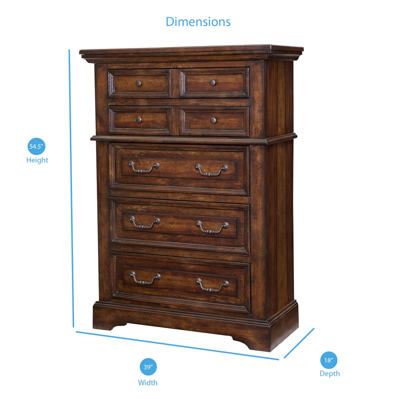 Bowery Hill Modern Transitional Rich Tobacco Wood 5-Drawer Chest