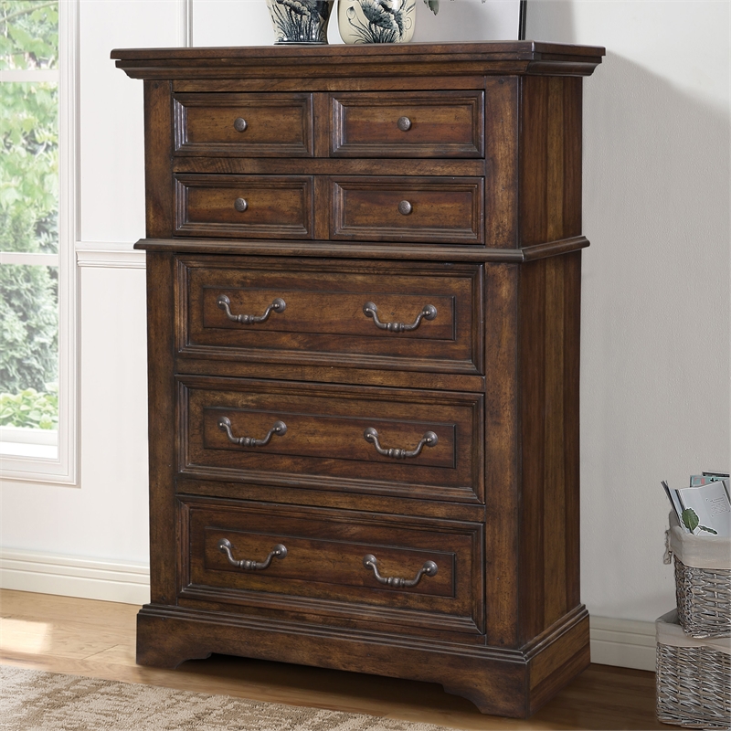 Bowery Hill Modern Transitional Rich Tobacco Wood 5-Drawer Chest