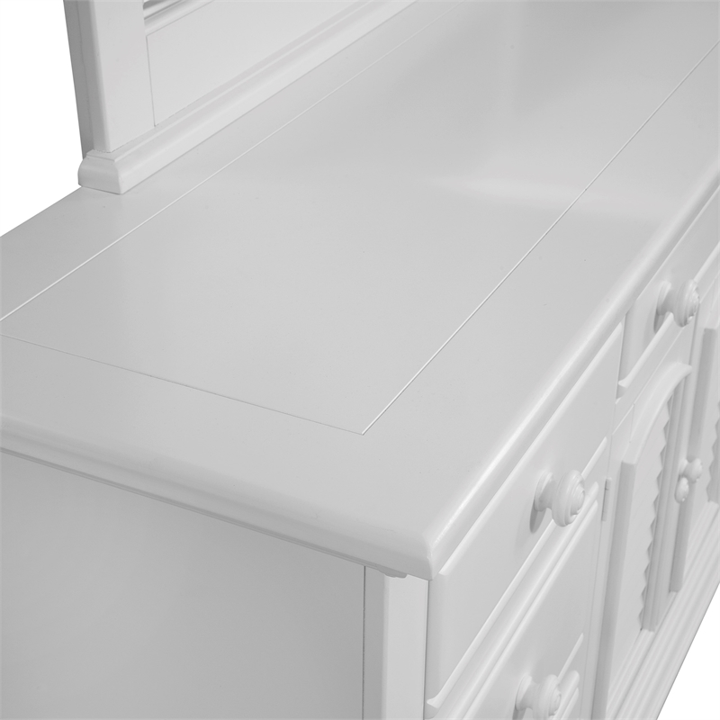 Bowery Hill Eggshell White Wood Triple Dresser with Dressing Mirror