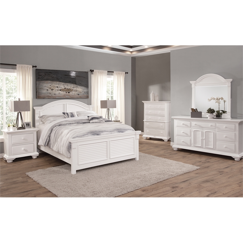 Bowery Hill Eggshell White Wood Triple Dresser with Dressing Mirror