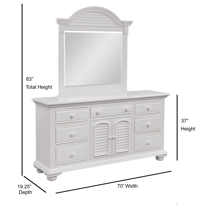 Bowery Hill Eggshell White Wood Triple Dresser with Dressing Mirror