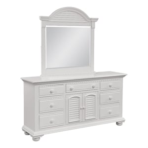 Bowery Hill Eggshell White Wood Triple Dresser with Dressing Mirror