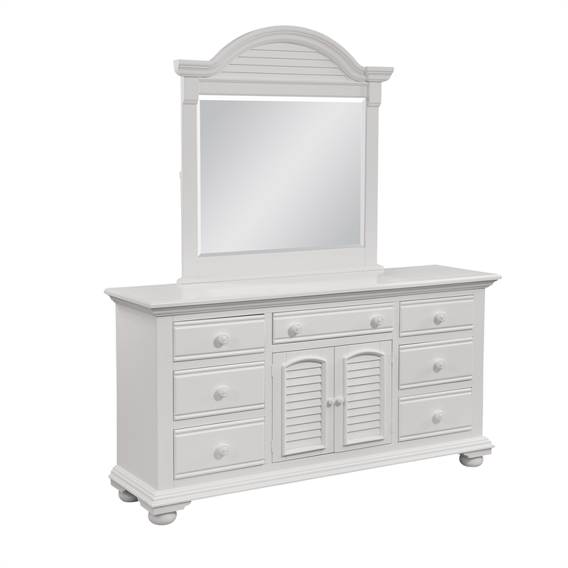 Bowery Hill Eggshell White Wood Triple Dresser with Dressing Mirror