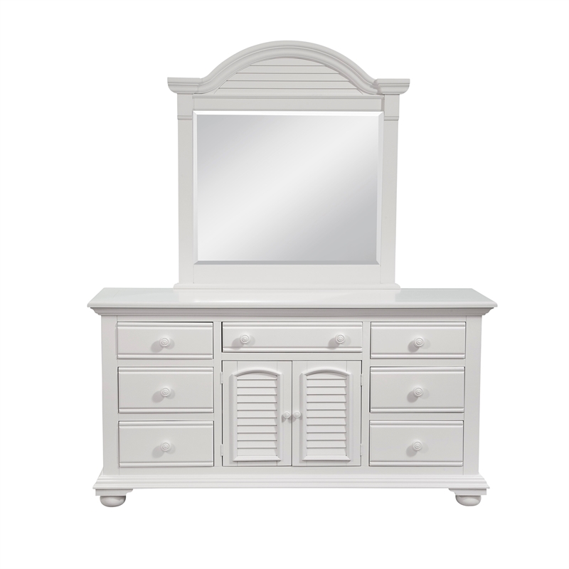Bowery Hill Eggshell White Wood Triple Dresser with Dressing Mirror