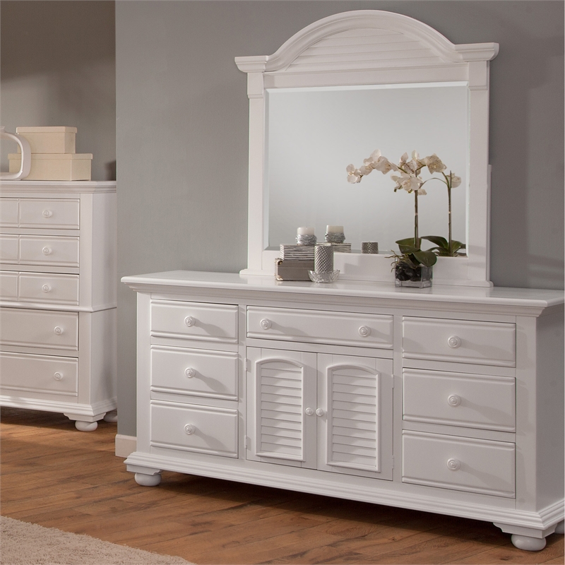 Bowery Hill Eggshell White Wood Triple Dresser with Dressing Mirror