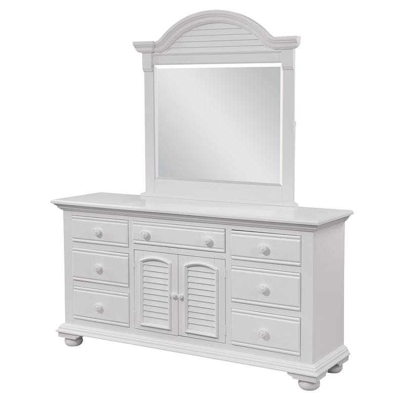 Bowery Hill Eggshell White Wood Triple Dresser with Dressing Mirror