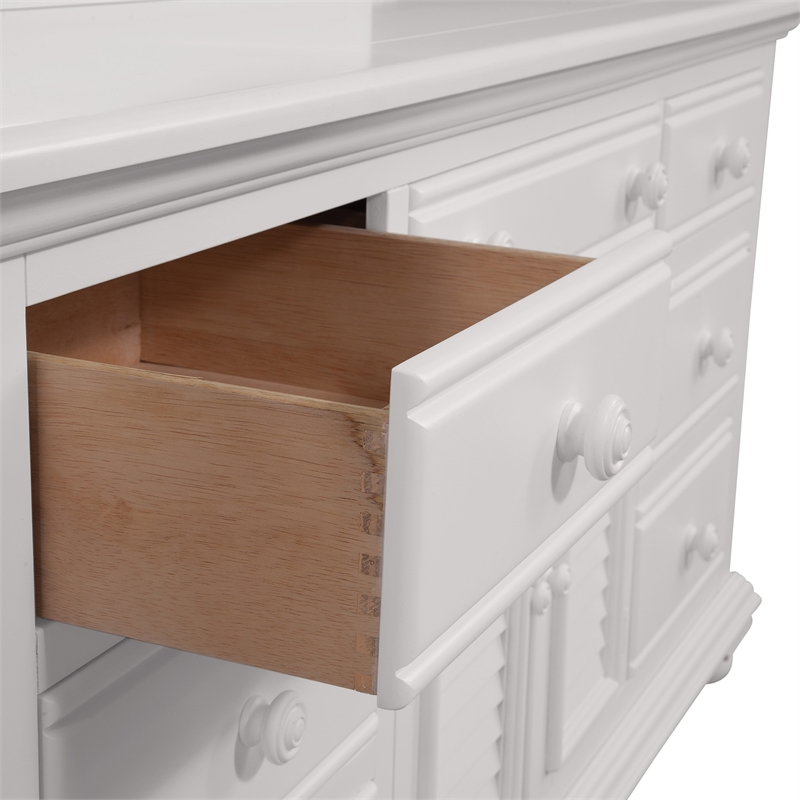 Bowery Hill Eggshell White Wood Triple Dresser with Dressing Mirror