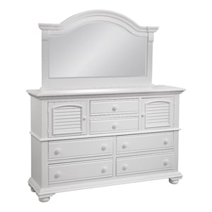 Bowery Hill High Dresser with Landscape Mirror in Eggshell White Wood