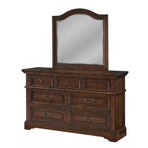 Bowery Hill Transitional Tobacco Finished Wood 7-Drawer Dresser Mirror