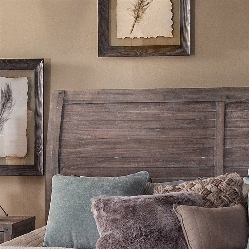 Bowery Hill Modern Farmhouse Weathered Gray Wood Queen Sleigh Headboard
