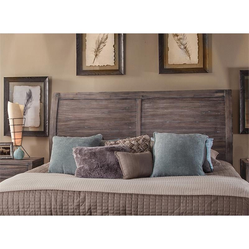 Bowery Hill Modern Farmhouse Weathered Gray Wood Queen Sleigh Headboard