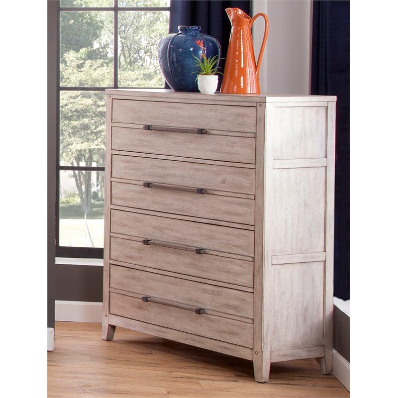 Bowery Hill Modern Farmhouse 4-Drawer White-washed Wood Chest