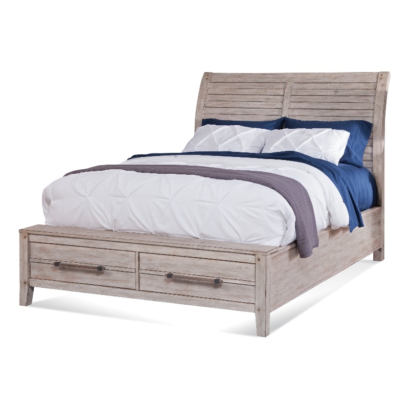 Bowery Hill Modern Farmhouse White-washed Wood Queen Sleigh Storage Bed