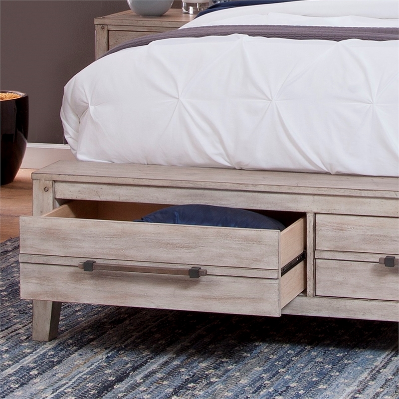 Bowery Hill Modern Farmhouse White-washed Wood King Sleigh Storage Bed
