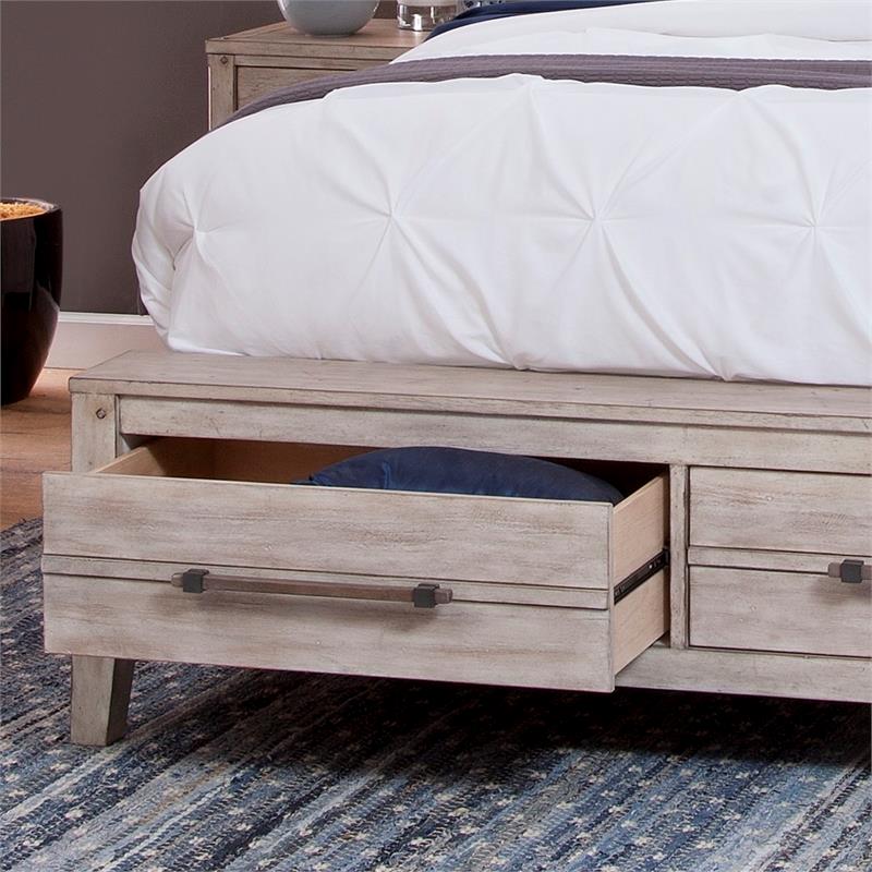 Bowery Hill Modern Farmhouse White-washed Wood Queen Panel Bed with Storage