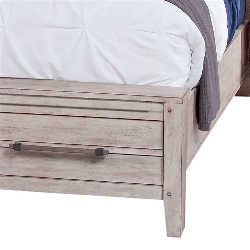 Bowery Hill Modern Farmhouse White-washed Wood Queen Panel Bed with Storage