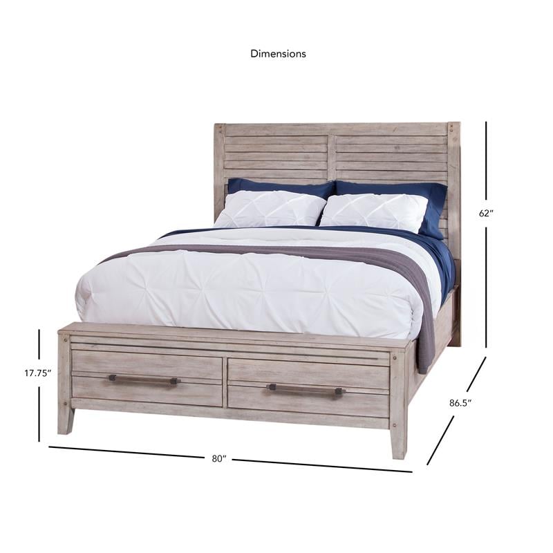 Bowery Hill Modern Farmhouse White-washed Wood King Panel Bed with Storage
