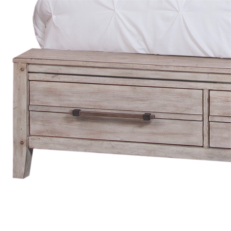 Bowery Hill Modern Farmhouse White-washed Wood King Panel Bed with Storage