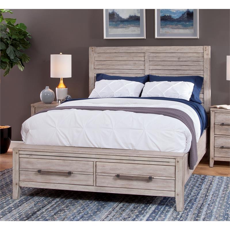 Bowery Hill Modern Farmhouse White-washed Wood King Panel Bed with Storage