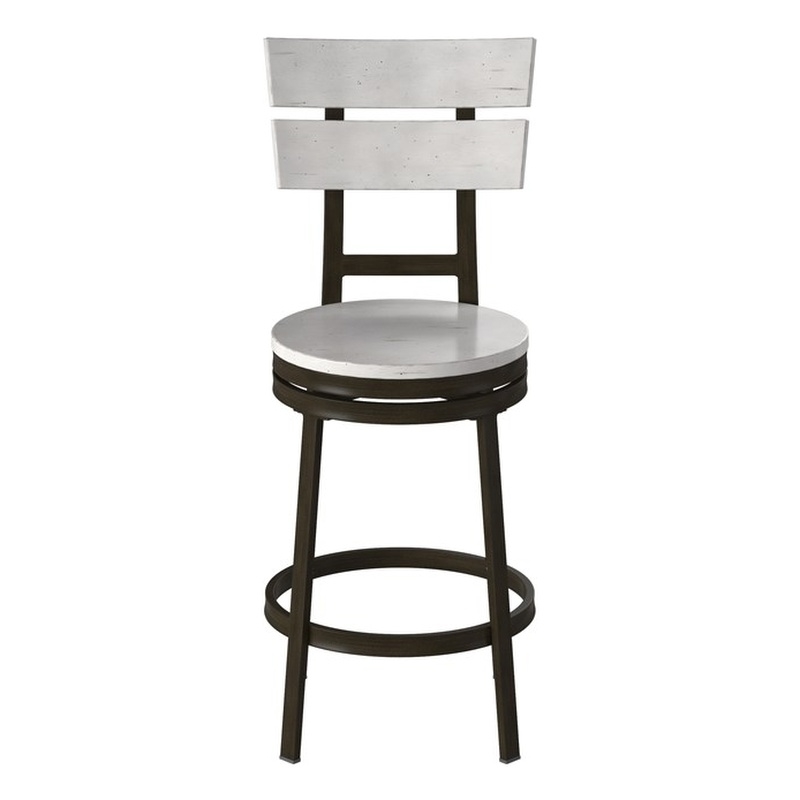 Bowery Hill Transitional Distressed White Metal Swivel Counter Barstool