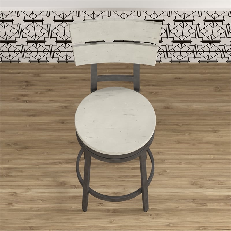 Bowery Hill Transitional Distressed White Metal Swivel Counter Barstool
