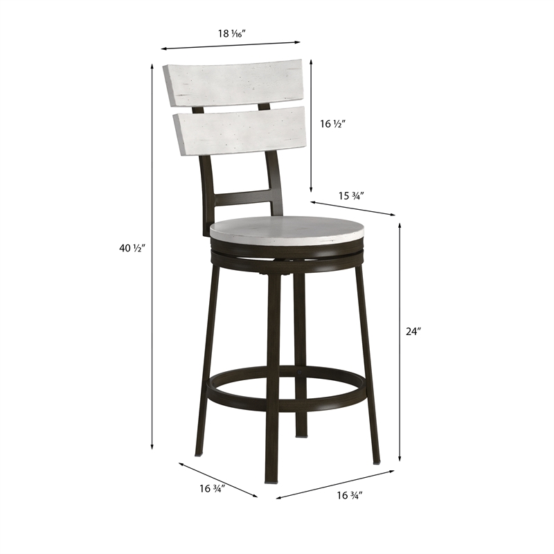 Bowery Hill Transitional Distressed White Metal Swivel Counter Barstool
