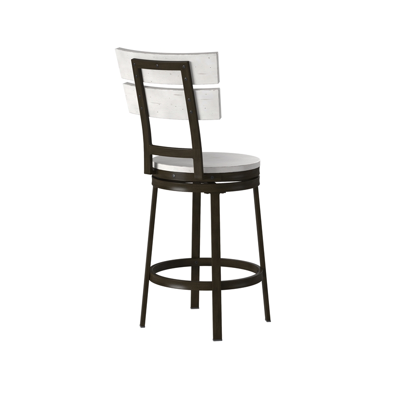 Bowery Hill Transitional Distressed White Metal Swivel Counter Barstool
