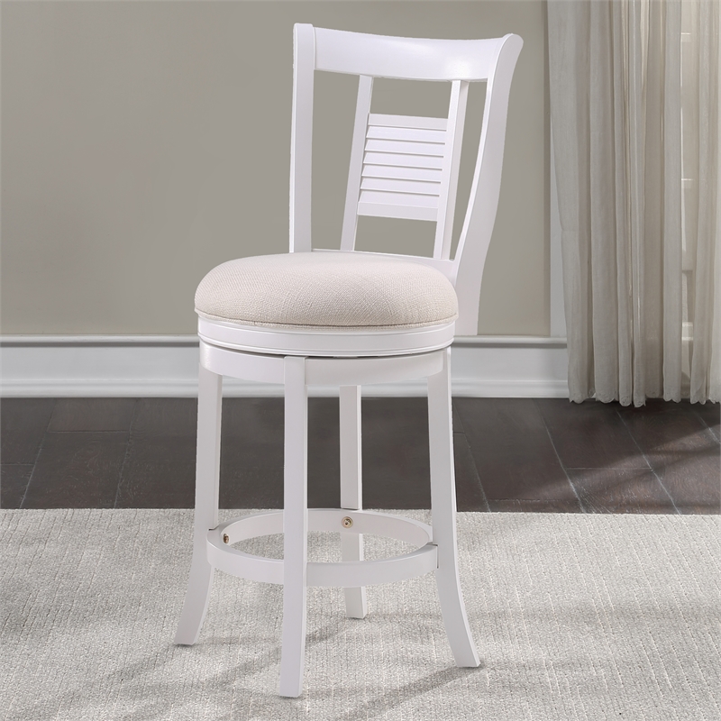 Bowery Hill White Solid Wood 360-degree Swivel Counter Bar Stool