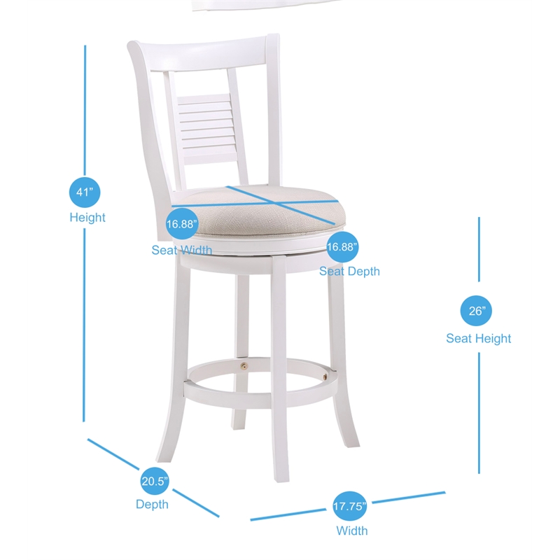 Bowery Hill White Solid Wood 360-degree Swivel Counter Bar Stool