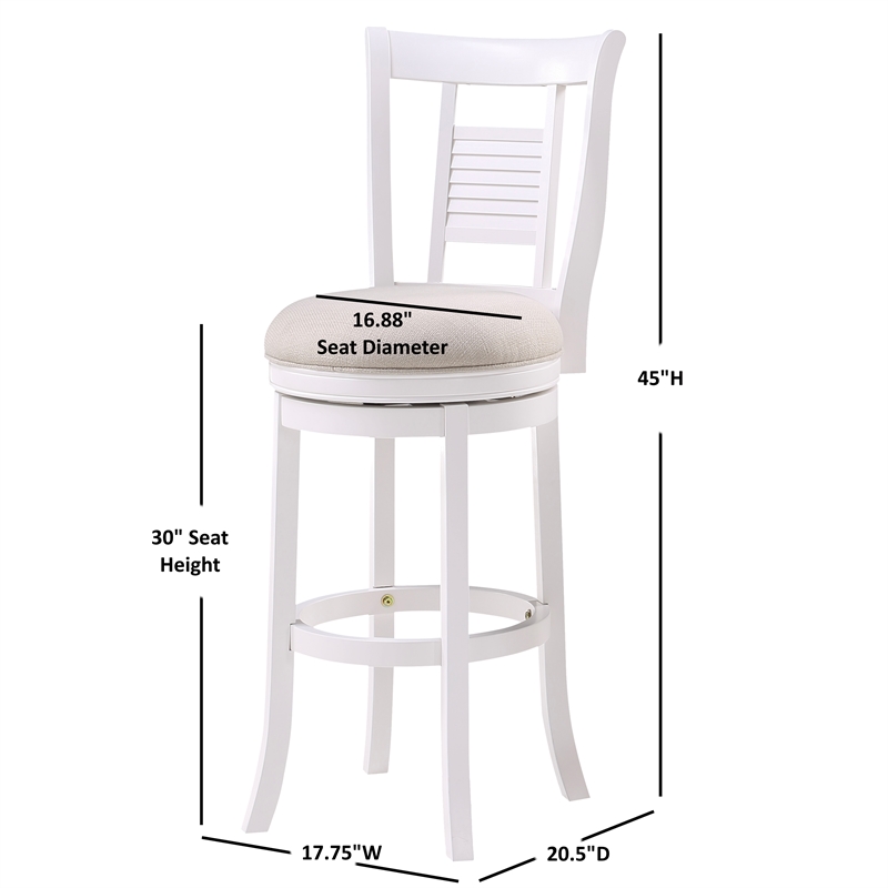 Bowery Hill Coastal White Solid Wood Swivel 30-inch Bar Stool