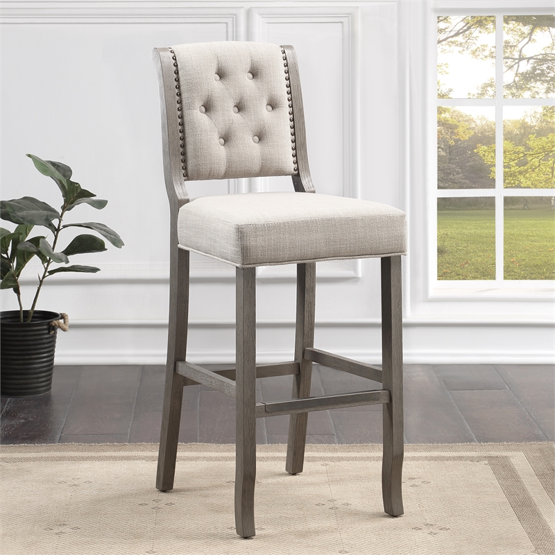 Bowery Hill Transitional Gray Solid Wood Stationary 30-inch Bar Stool