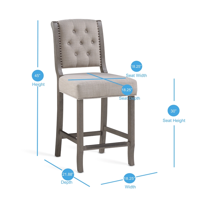 Bowery Hill Transitional Gray Solid Wood Stationary 30-inch Bar Stool