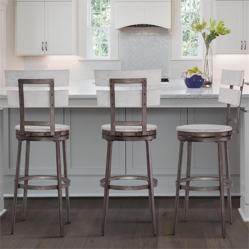Bowery Hill Contemporary Distressed White Metal Swivel 30-inch Bar Stool