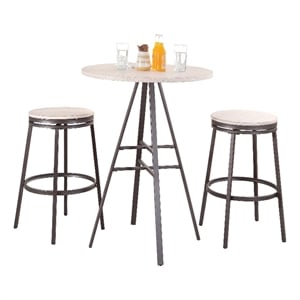 Bowery Hill 3-Piece Gray Metal Pub Height Table Set with Backless Swivel Stools