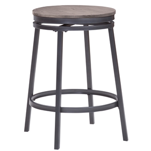 Bowery Hill Transitional Gray Metal and Wood Backless Counter Stool