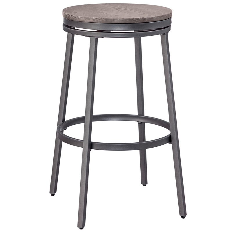 Bowery Hill Traditional Gray Metal and Wood Backless Bar Stool
