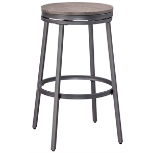 Bowery Hill Traditional Gray Metal and Wood Backless Bar Stool