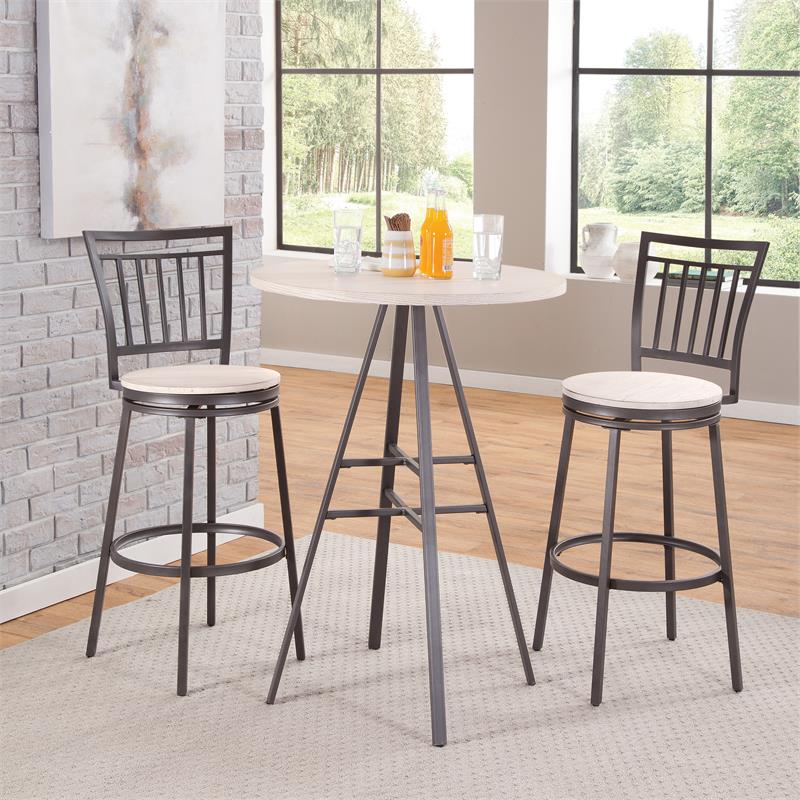 Bowery Hill 3-piece White-wash and Metal Pub Height Table Set